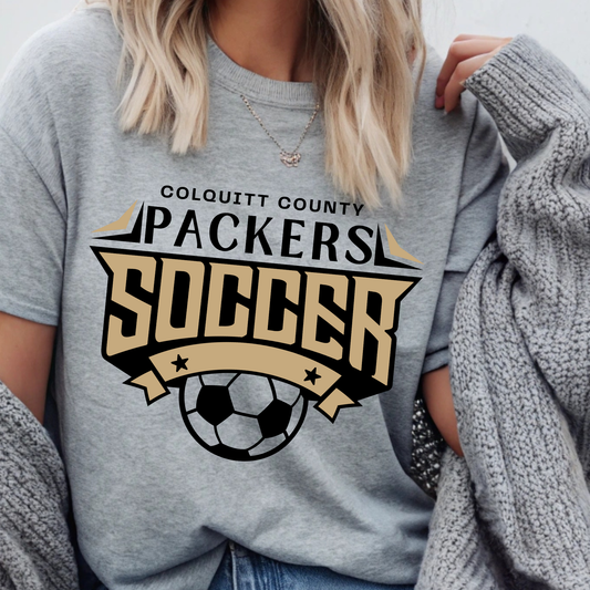 Packers Soccer T-Shirt | Colquitt County School Spirit Shirt | Black & Gold Soccer Fan Apparel