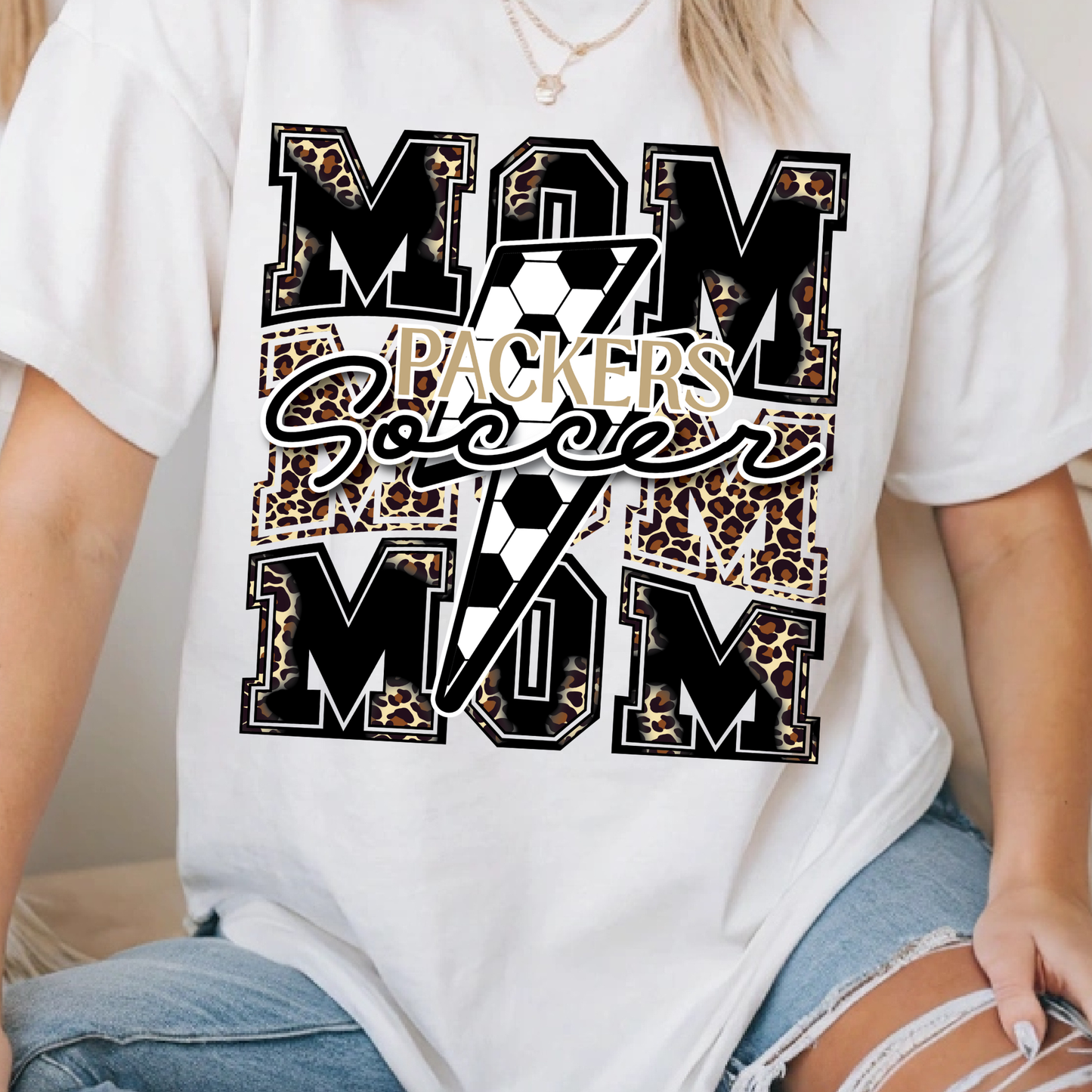 Packers Soccer Mom Shirt | Leopard Print Soccer Mom Tee | Black & Gold Game Day Lightning Bolt Spirit Shirt