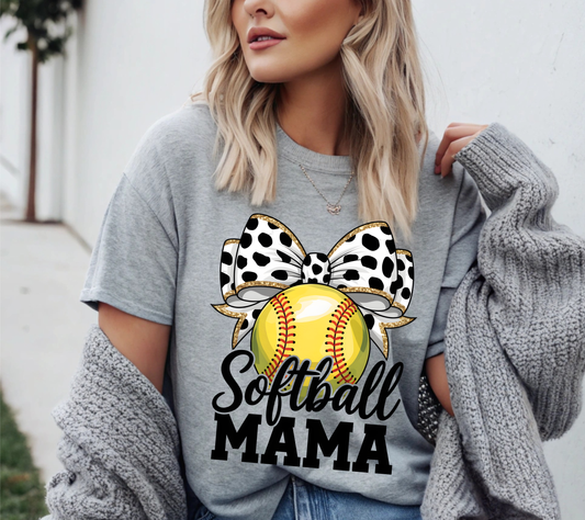 Softball Mama Shirt, Leopard Bow Softball Mom Tee, Cute Softball Mom Graphic Shirt, Sports Mama Game Day Tee