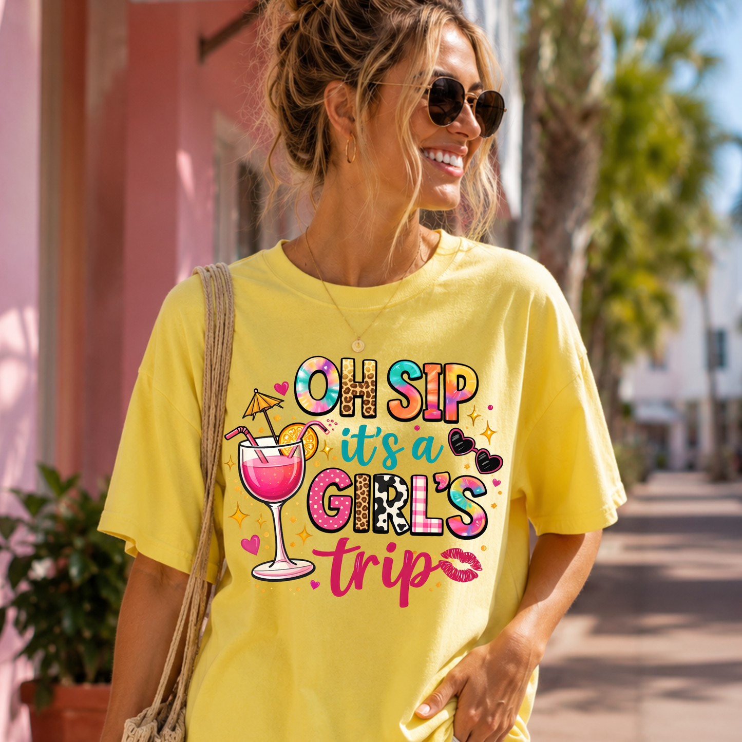 Girls Trip Shirt, Oh Sip It’s A Girls Trip Tee, Matching Vacation Shirts for Women, Beach Trip Graphic Tee, Bachelorette Travel Shirt