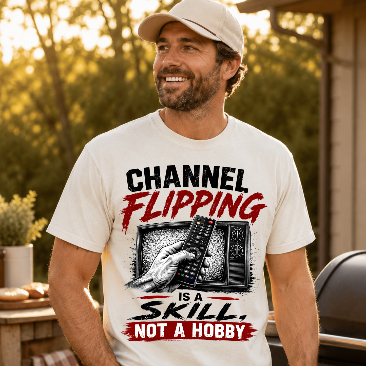 Channel Flipping Is A Skill Not A Hobby Shirt, Funny Dad TV Tee, Retro Television Graphic Shirt, Couch Potato Dad Gift, Funny Fathers Day Tee