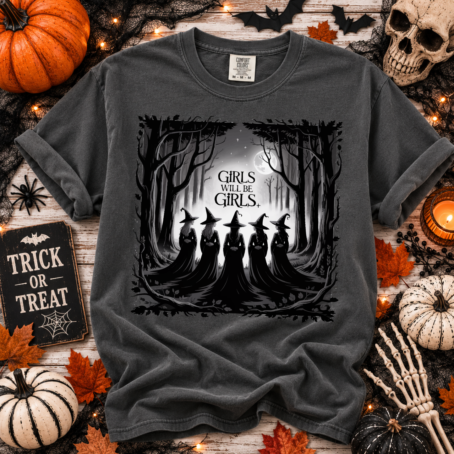 Girls Will Be Girls Witch Halloween Shirt | Spooky Witchy Graphic Tee | Cute Halloween Women's T-Shirt