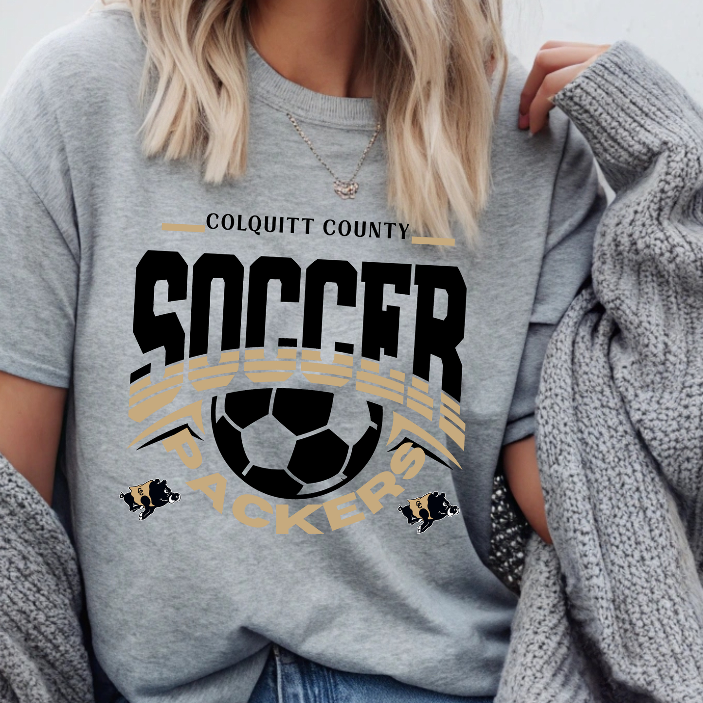 Colquitt County Packers Soccer Shirt | Black & Gold School Spirit Soccer T-Shirt | Unisex Fan & Game Day Tee (Black Ink)