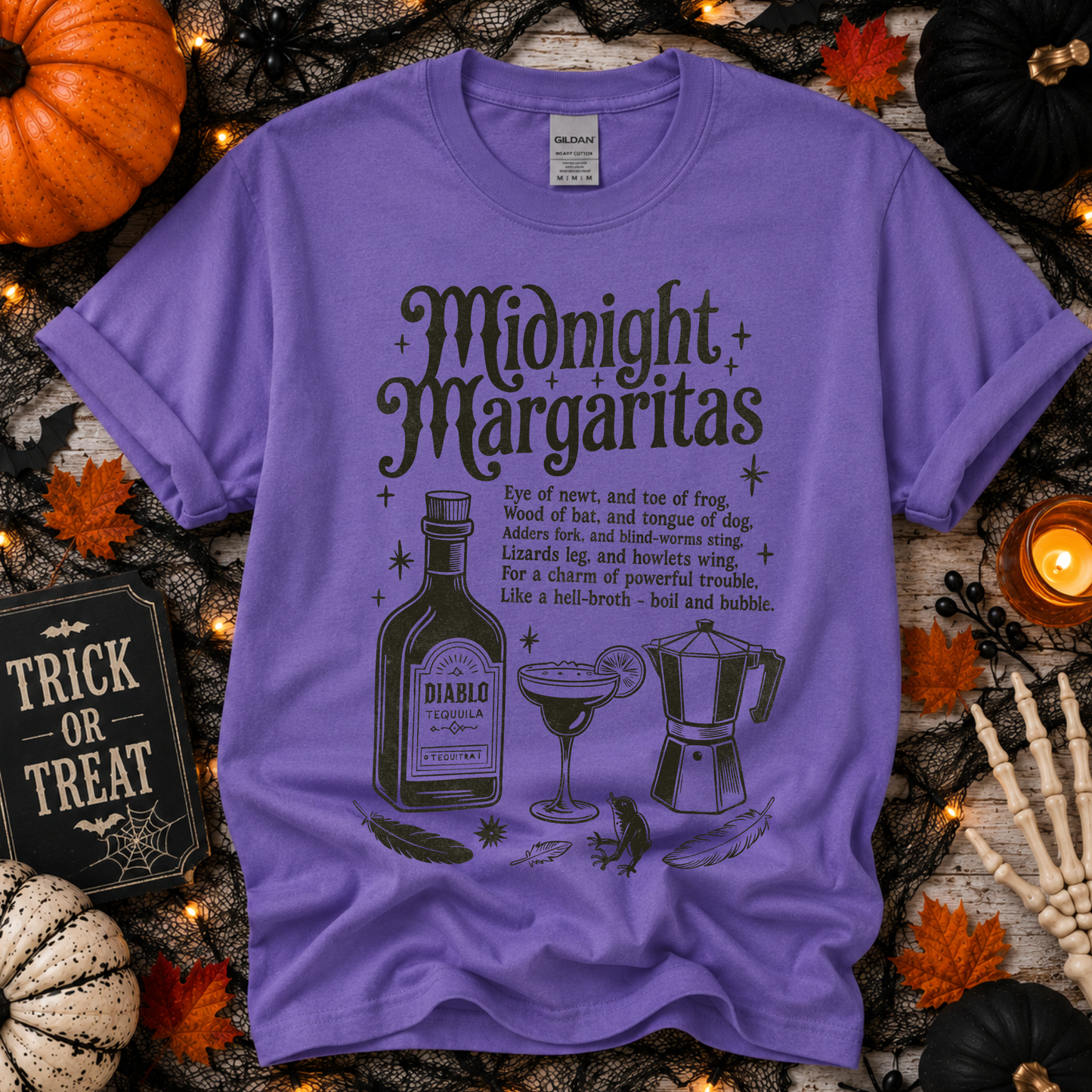 Midnight Margaritas Halloween Shirt | Witchy Margarita Tee | Spooky Cocktail Halloween T-Shirt