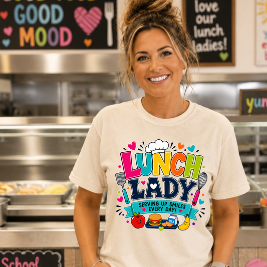 Lunch Lady Shirt, Lunch Lady Gift, Cafeteria Worker Shirt, School Cafeteria Staff Tee, Serving Up Smiles Every Day Shirt, School Nutrition Shirt, Lunch Crew Tee