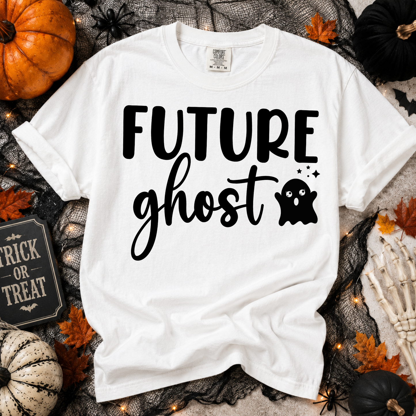 Future Ghost Shirt | Funny Halloween Shirt | Sarcastic Spooky Season Graphic Tee (BLACK INK)