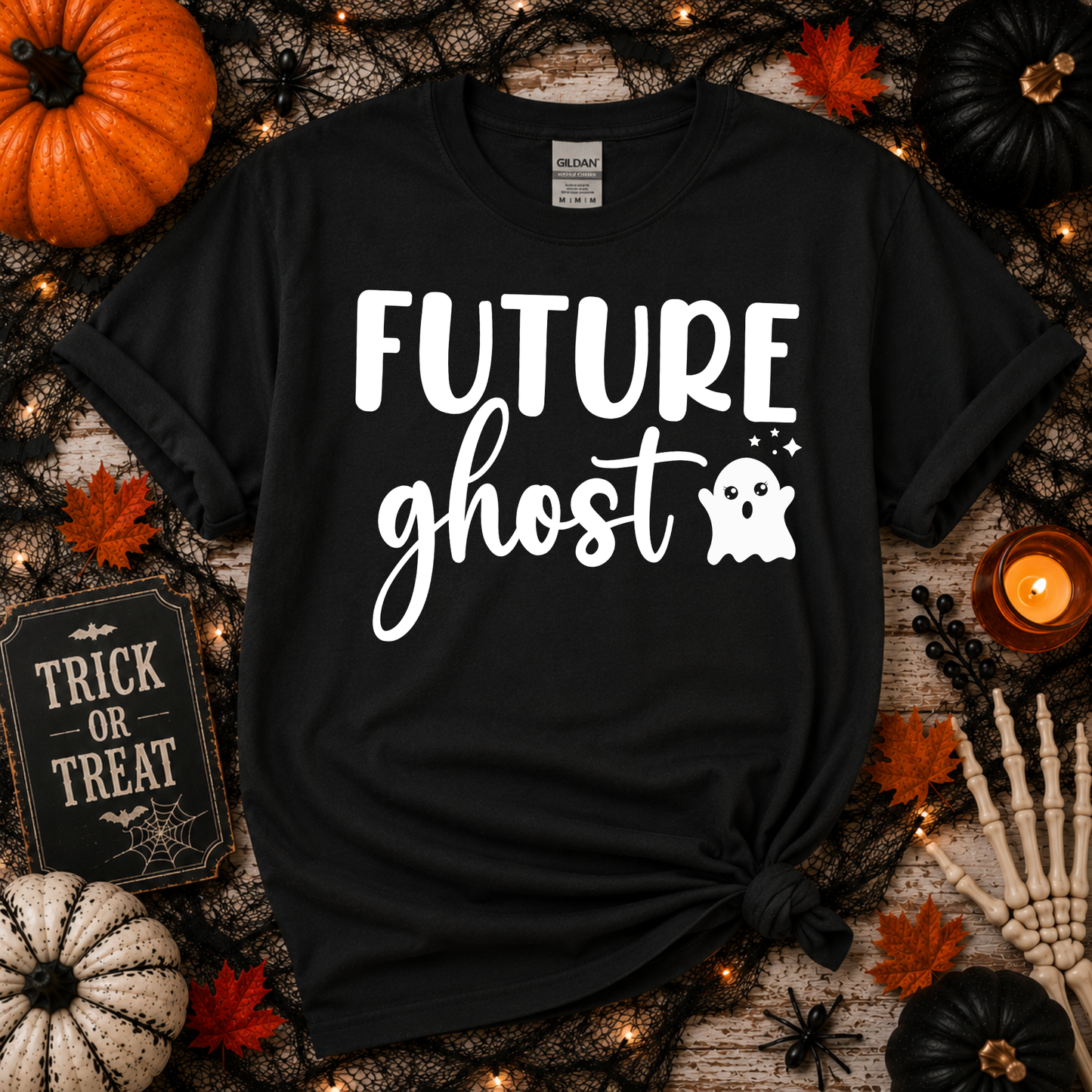 Future Ghost Shirt | Funny Halloween Shirt | Sarcastic Spooky Season Graphic Tee (WHITE INK)