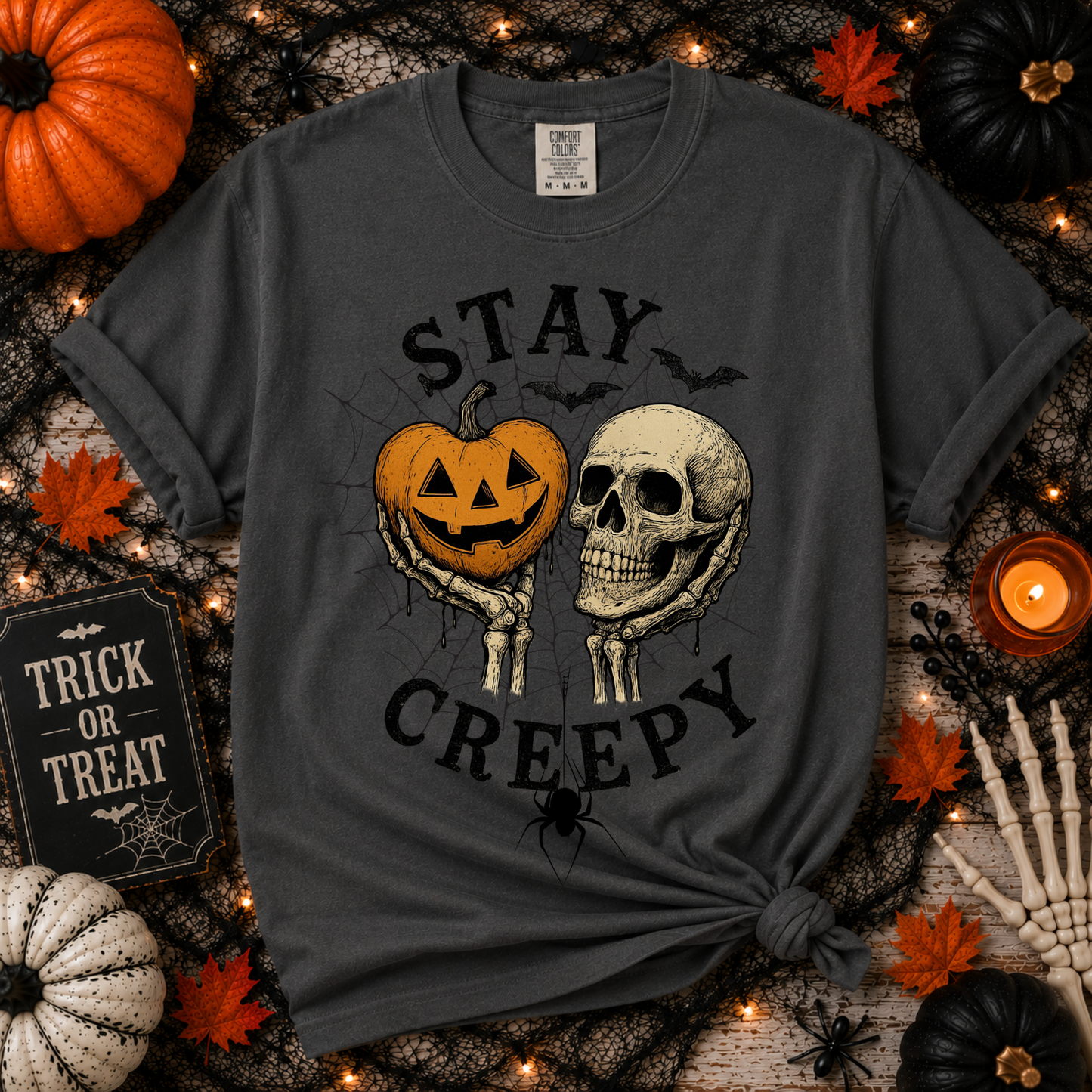 Stay Creepy Halloween Shirt | Vintage Skull and Pumpkin Tee | Spooky Season Graphic T-Shirt