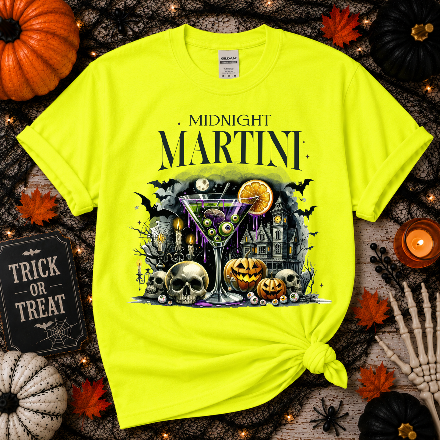 Midnight Martini Halloween Shirt | Spooky Cocktail Halloween Tee | Witchy Martini Graphic T-Shirt