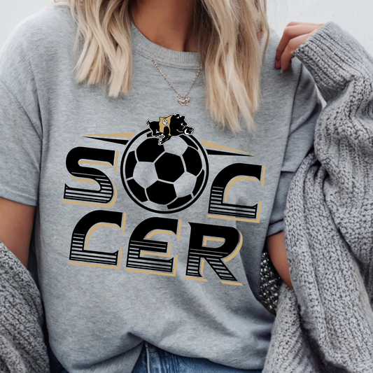 Colquitt County Soccer Shirt | Packers School Spirit Soccer T-Shirt | Black & Gold Unisex Fan Tee (Black Ink)