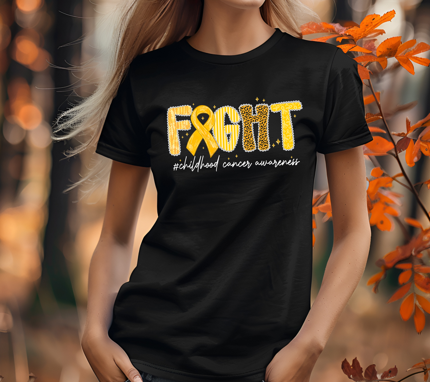 FIGHT Childhood Cancer Awareness T-Shirt | Gold Ribbon Support Tee (001)