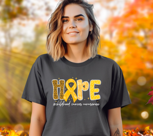 HOPE Childhood Cancer Awareness T-Shirt | Gold Ribbon Support Tee (002)