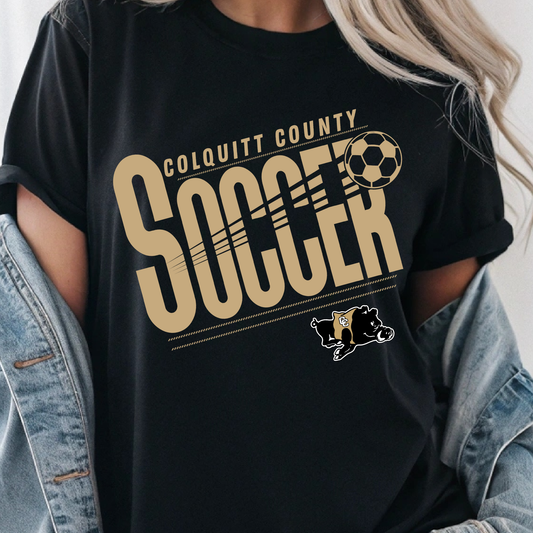 Colquitt County Soccer Shirt | Packers School Spirit Soccer T-Shirt | Black & Gold Unisex Game Day Fan Tee