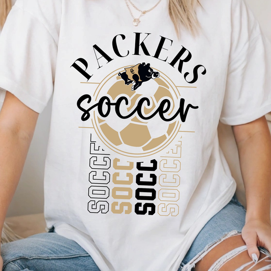 Packers Soccer Shirt | Black & Gold Soccer Spirit Tee | Game Day Fan T-Shirt (Black Ink)