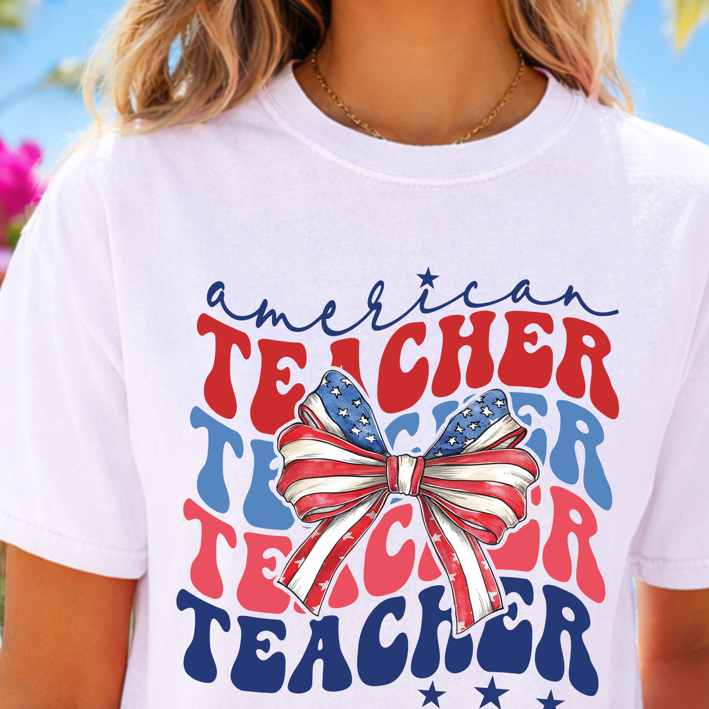 American Teacher Graphic T-Shirt, Patriotic Teacher Shirt, Red White Blue Teacher Tee, 4th of July Teacher Shirt
