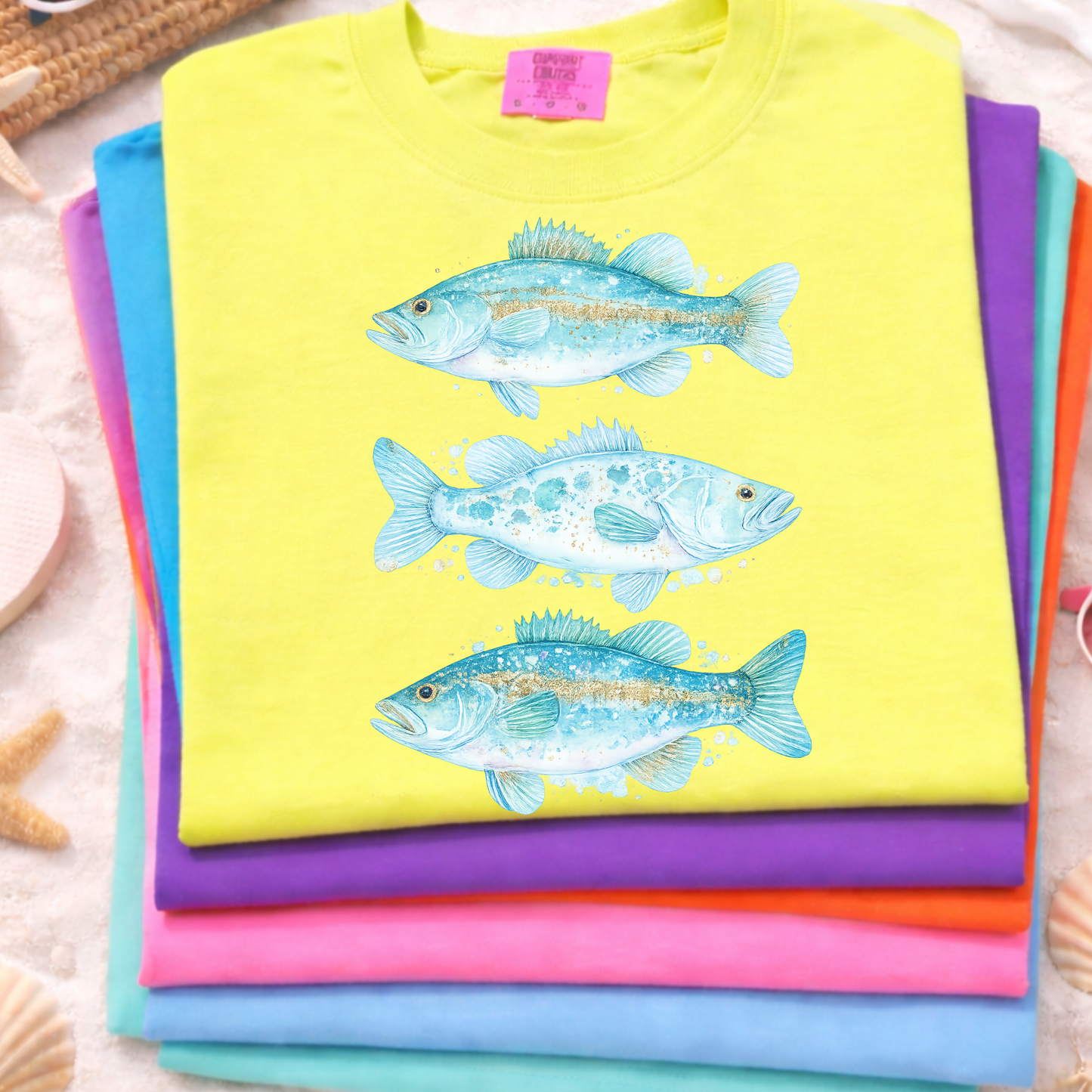 Coastal Fish Graphic T-Shirt, Beach Fishing Tee, Watercolor Fish Shirt, Ocean Summer Tee, Cute Coastal Graphic Shirt for Women Kids Adults