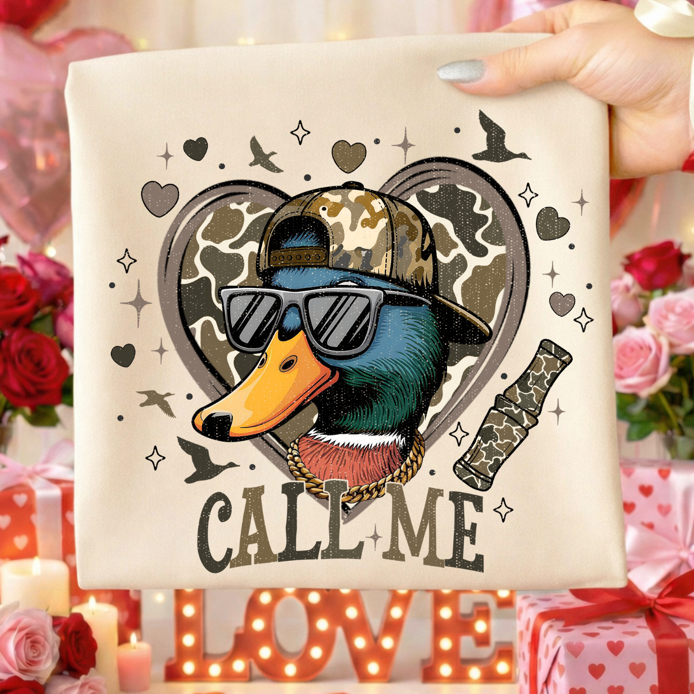 Call Me Duck Valentine Shirt – Funny Camo Duck Graphic Tee | Hunting Shirt for Adults & Kids