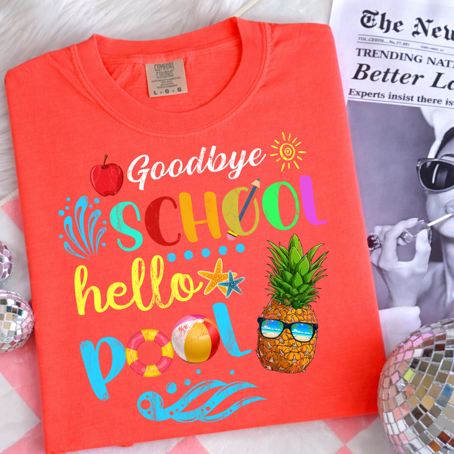 Goodbye School Hello Pool Graphic T-Shirt, Last Day of School Shirt, Summer Break Teacher Tee, Cute End of School Shirt