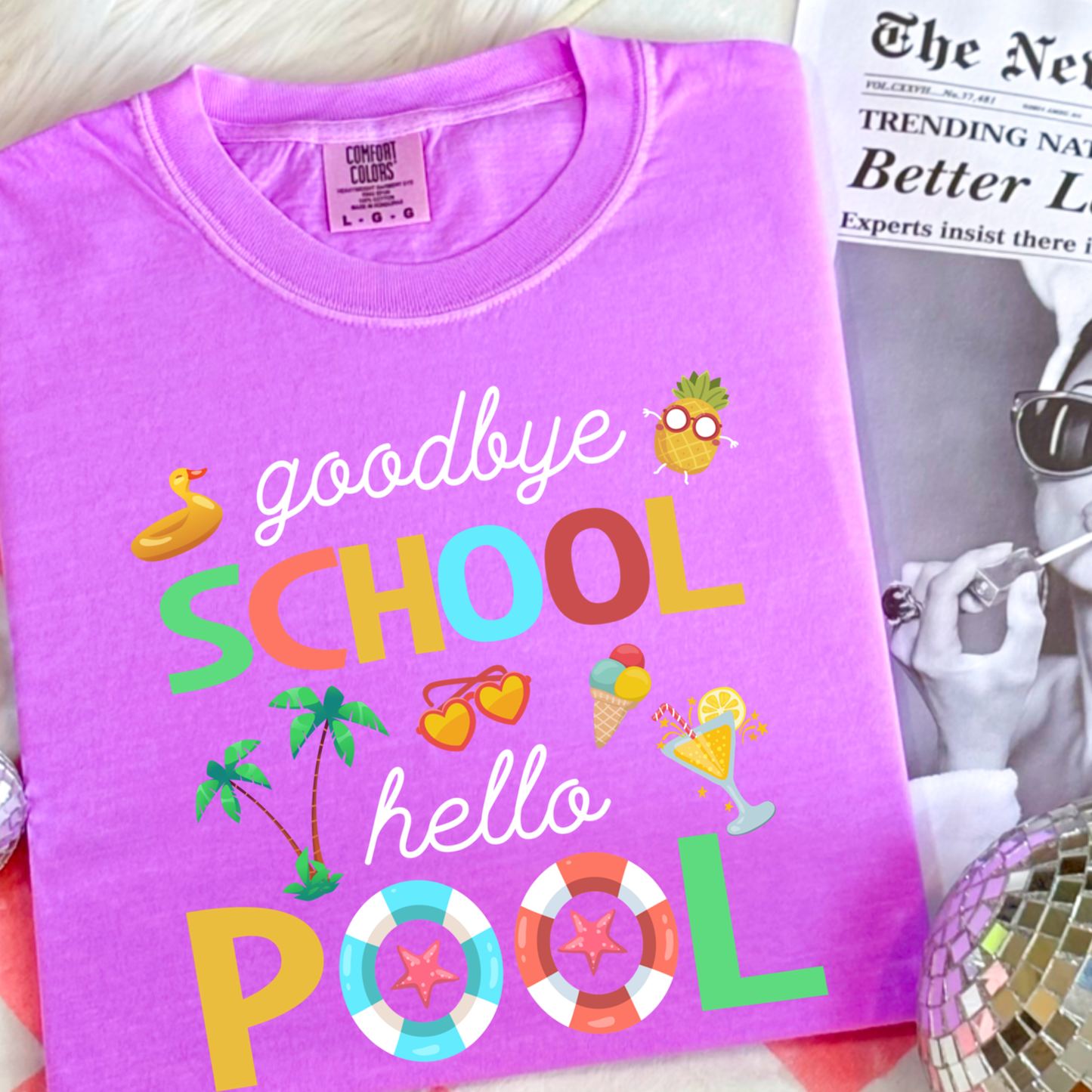 Goodbye School Hello Pool Summer Shirt, Cute Last Day of School Tee, Teacher Summer Break Vacation Graphic Shirt