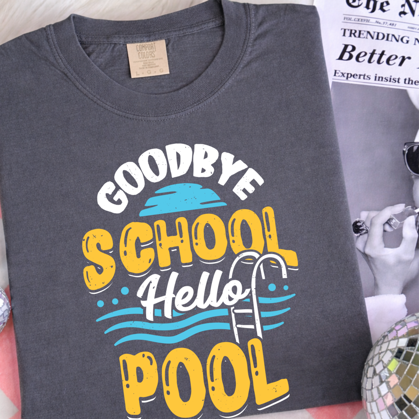 Goodbye School Hello Pool Ladder Shirt, Summer Break Graphic Tee, Last Day of School Teacher Vacation Poolside Shirt