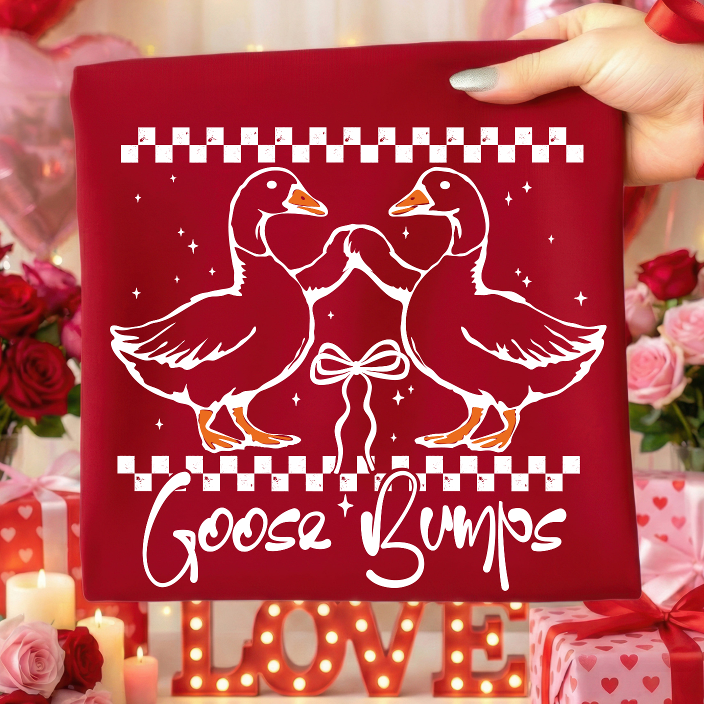 Goose Bumps Valentine Shirt | Funny Goose Valentine T-Shirt for Kids & Adults (white ink)