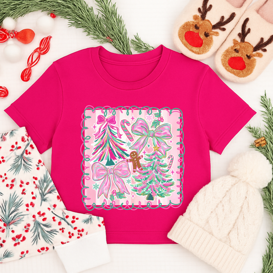 Pastel Christmas Tree Shirt – Cute Pastel Holiday Shirt for Kids & Adults | Bows, Gingerbread & Candy Cane Christmas Tee, Long Sleeve, Sweatshirt, Hoodie