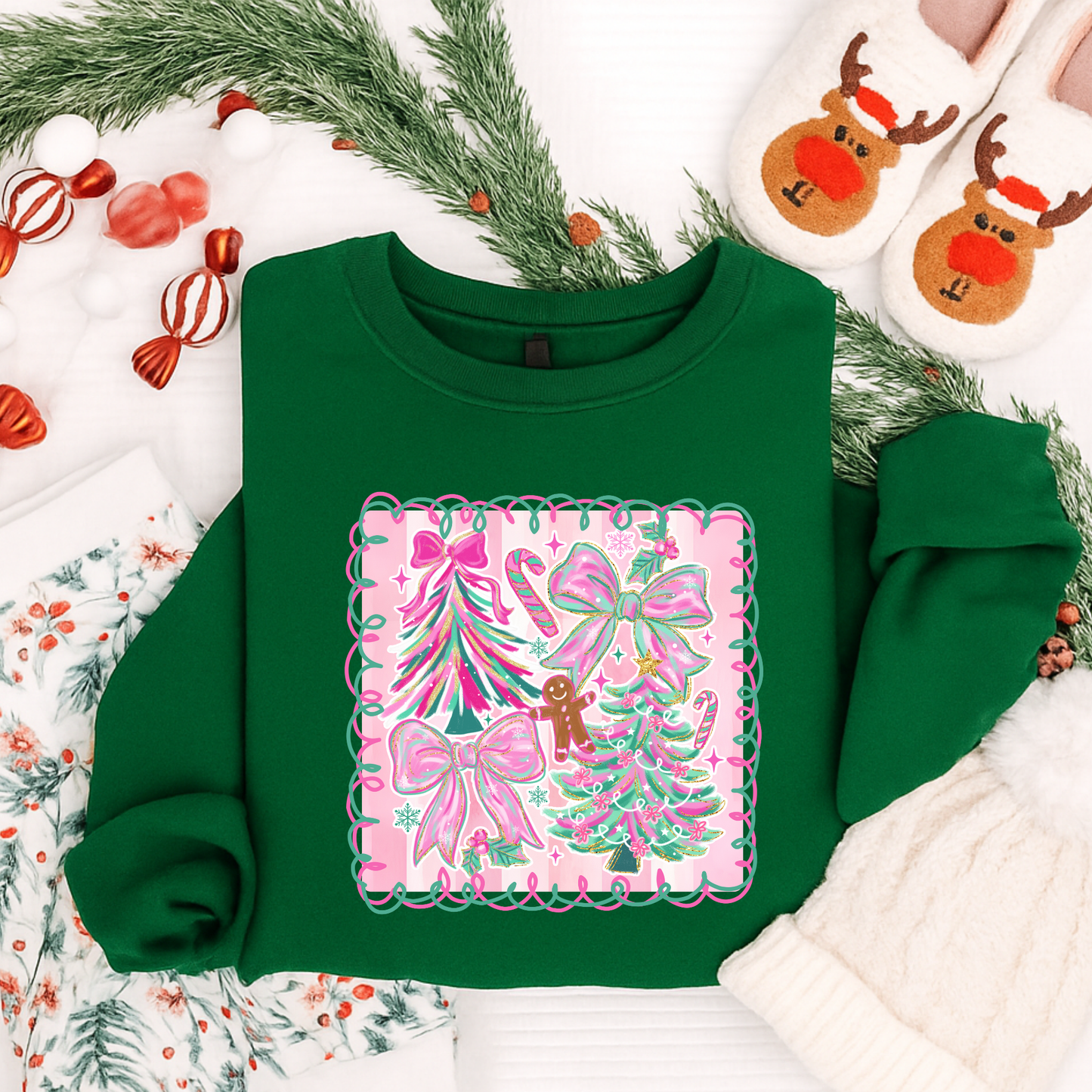 Pastel Christmas Tree Shirt – Cute Pastel Holiday Shirt for Kids & Adults | Bows, Gingerbread & Candy Cane Christmas Tee, Long Sleeve, Sweatshirt, Hoodie