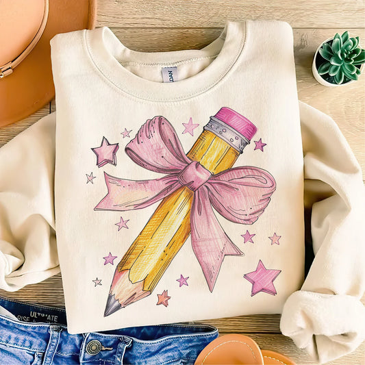 Yellow Vintage Pencil with Pink Bow T-Shirt