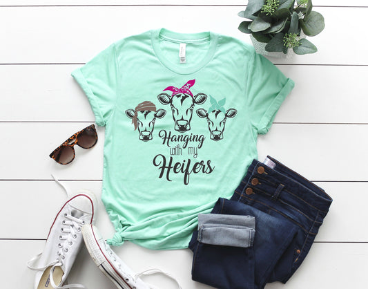 Hanging With My Heifers shirt, Cow Shirt, Cow T-Shirt, Farm Shirt, Cowgirl Shirt, Cow with Bandana Shirt, Heifer Shirt, Cute Cow Shirt