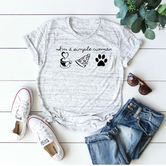 I'm A Simple Woman, Coffee, Pizza, Fur Baby, Dog Lover, Cat Lover, Unisex Clothing, UNISEX SHIRT