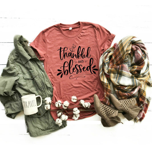 Fall Shirt, Thankful and Blessed, Fall Tee, Fall Tshirt, Thanksgiving Shirt, Holiday Shirt, Women's Thanksgiving Shirt, Thankful Shirt