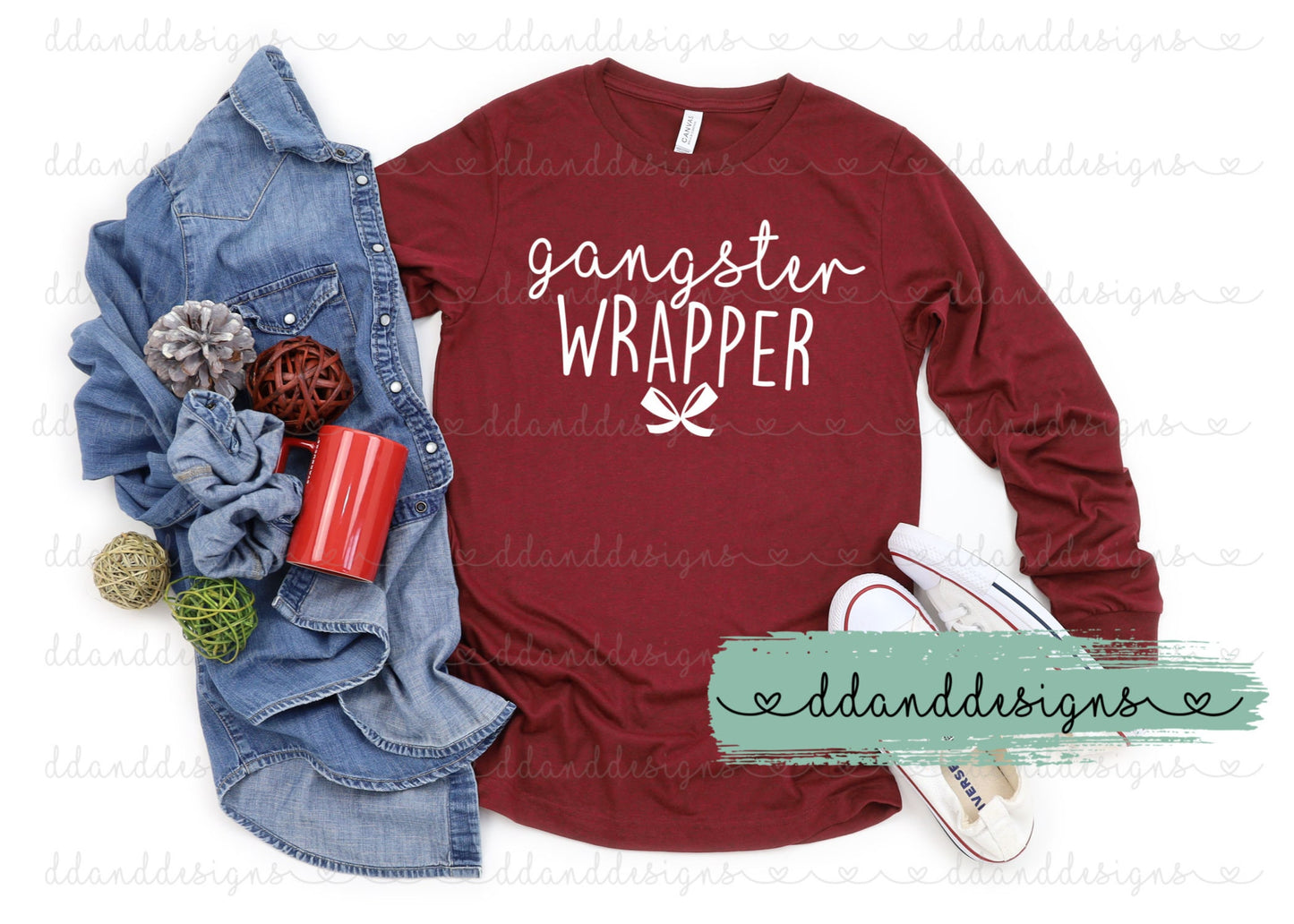 Gangsta Wrapper Long Sleeve T-shirt, Funny Unisex Christmas Long Sleeve Shirt For  Her