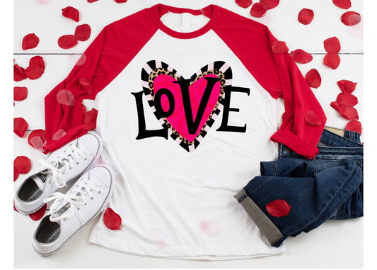 Love, Cheetah Heart, Valentines Shirt, Valentines Day Shirt, Cute Valentine Shirt, Valentine's Day Shirt, Love Shirt, Raglan Unisex tee