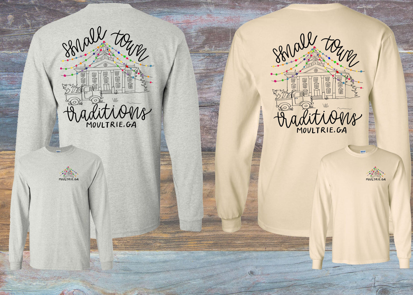 Small Town Traditions, Christmas Shirt, Courthouse Christmas Lighting Shirt, Unisex Long Sleeve, Christmas, Merry Christmas, Farm truck