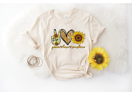 Peace Love and Sunshine, sunflower shirt, graphic tee for woman, woman trendy shirt, peace shirt, love shirt, sunshine shirt, Mother's Day