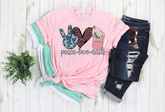 Peace Love Nails Love Nails Novelty Graphic Unisex  Graphic Tee T-Shirt Nail Tech High Maintenance