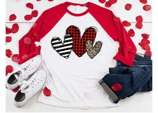 Valentines Shirt, Valentines Day Shirt, Cute Valentine Shirt, Vintage Cheetah Hearts, Love Shirt, Raglan Unisex tee