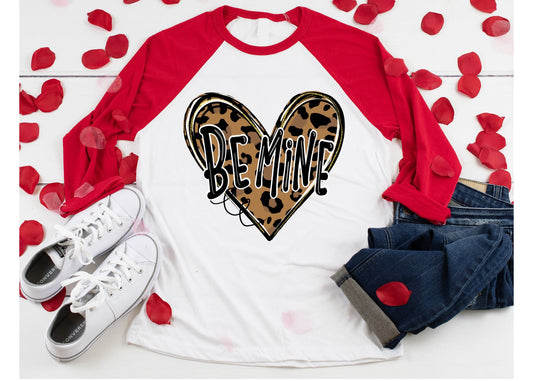 Valentines Shirt, Valentines Day Shirt, Cute Valentine Shirt, Valentines Be Mine Shirt, Love Shirt, Raglan Unisex tee, Cheetah Print