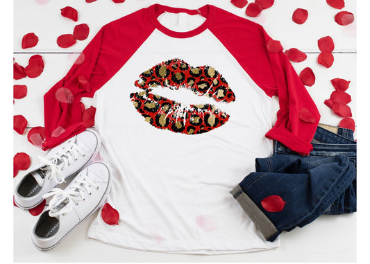 Valentines Shirt, Valentines Day Shirt, Cute Valentine Shirt, Valentines Cheetah Lips Shirt, Love Shirt, Raglan Unisex tee, Cheetah Print