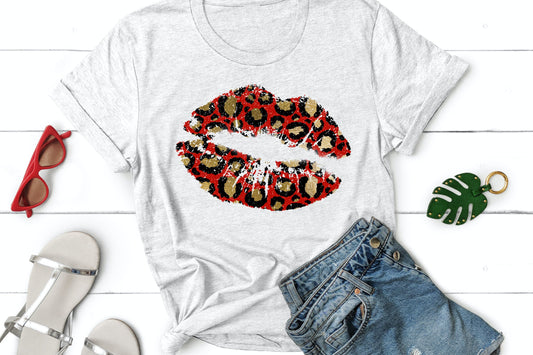 Valentine's Sweatshirt - Cheetah Lips Sweatshirt - Cute Valentine's Sweater - Lips Valentine's Shirt - Mom Valentine's - Red Lips Design