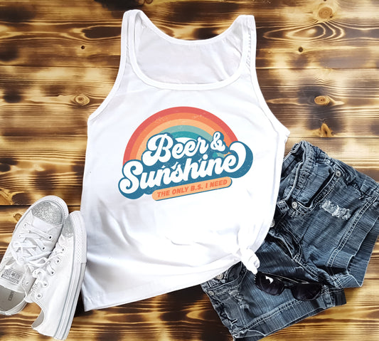 Summer Fun Tank Beer and Sunshine is All the BS I Need Ladies Tank Ladies Beach Trip Tank Women's Beer Drinking Tank Girls Drink Beer Too