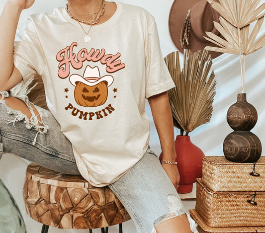 Pumpkin Western Shirt, Fall Shirt, Cowgirl Pumpkin Tee, Cute Pumpkin Shirt, Howdy Pumpkin T-shirt, Halloween Party Shirt, Retro Pumpkin Tee