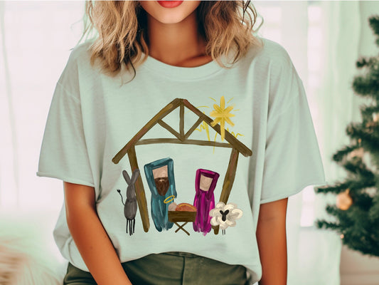 Christmas Shirt, Nativity Shirt, Color Comfort Shirt, Oversized Comfort Color Tee, Oversized Christmas T-Shirt, Graphic T-shirt, Retro Shirt