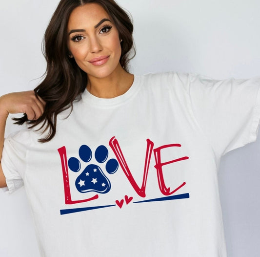 Love Paw America Shirt, Comfort Color Oversized Tshirt, July 4th,  Beach Shirt, Lounge Comfort Shirt, Weekend Lake Shirt, Funny Graphic Tee