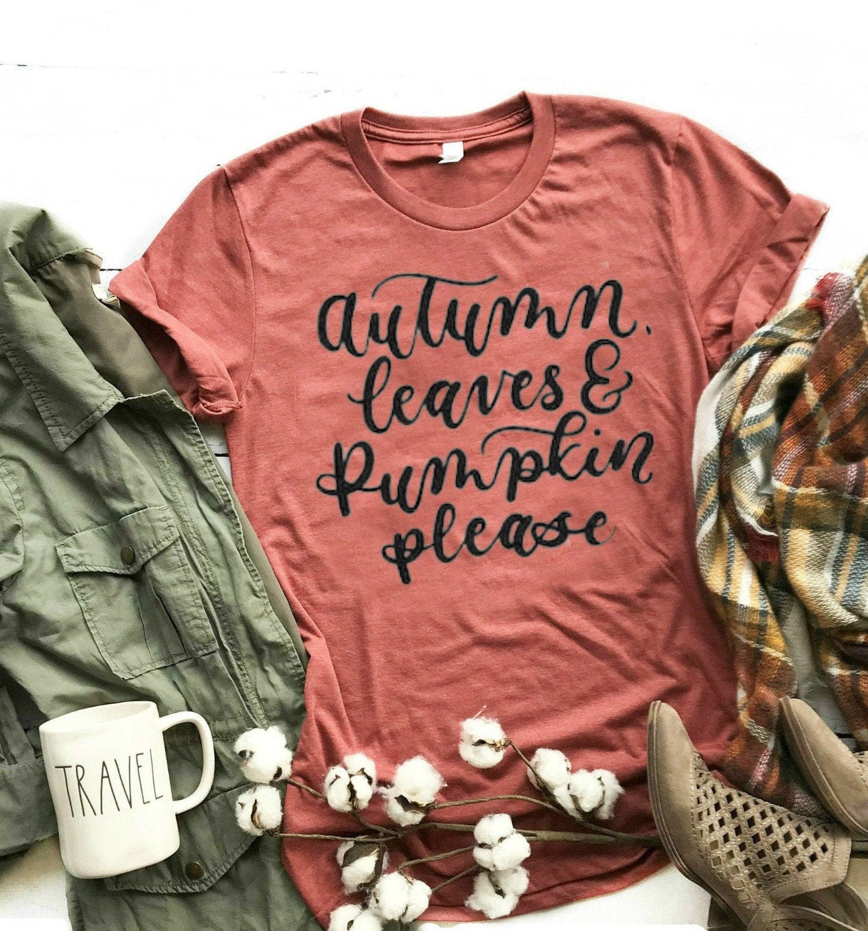 Autumn Leaves and Pumpkin Please Shirt | Bella Canvas Unisex T-Shirt | Cozy Fall Graphic Tee | Perfect for Autumn Lovers