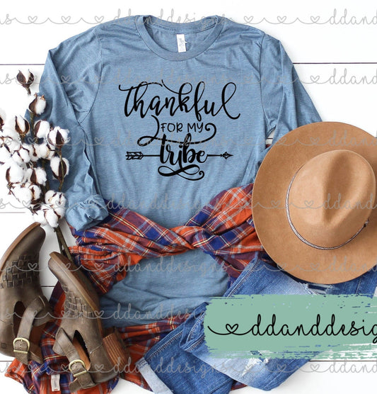 Fall Long Sleeve Shirt, Thankful For My Tribe Shirt, Fall Shirt,Thanksgiving Shirt, Thanksgiving Family Matching Shirt, Thanksgiving Mom Tee