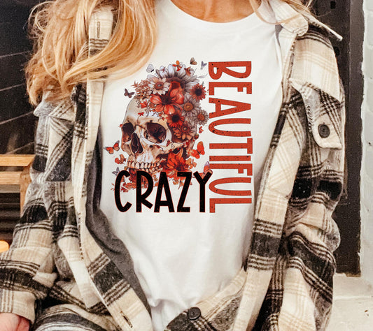 Beautiful Crazy Fall Skull Shirt, Color Comfort Color Halloween Shirt, Oversized Comfort Color Tee, Funny Graphic T-shirt, Fall Shirt, Skull