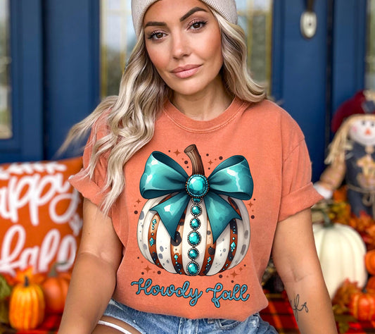 Howdy Fall Pumpkin Shirt, Color Comfort Color Fall Pumpkin Shirt, Oversized Comfort Color Tee, Funny Graphic T-shirt, Fall Shirt, Turquoise