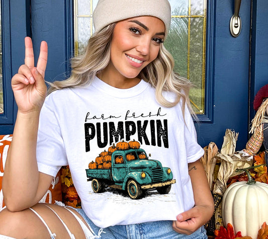 Farm Fresh Pumpkin Truck, Color Comfort Color Pumpkin Shirt, Oversized Comfort Color Tee, Graphic T-shirt, Fall Shirt, Truck Pumpkin Patch