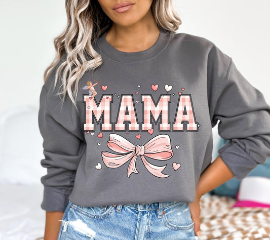 Mama Valentine's Sweatshirt, Cozy Women's Sweatshirt, Cute Mom Gifts, Trendy Holiday Apparel, Valentine's Day Shirt for Moms, Preppy Bow Mom